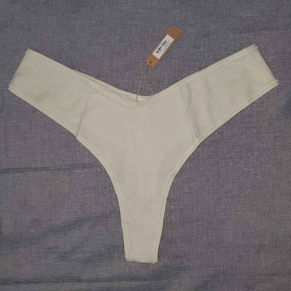 NWT SKIMS 4X Cotton Jersey Dipped Thong BONE